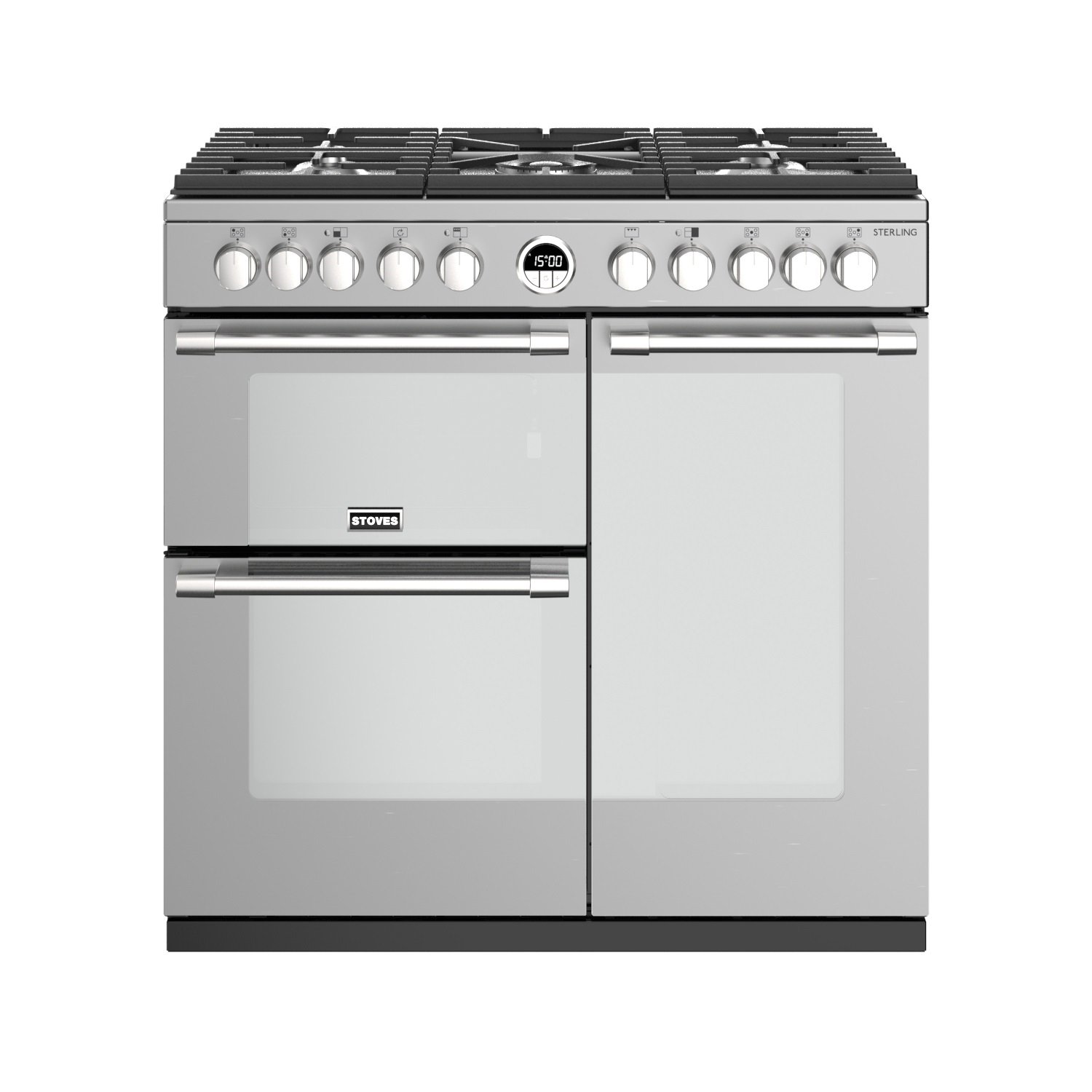 90cm Dual Fuel Range Cooker With A 5 Burner Gas Hob, Conventional Oven & Grill, Multifunction Main Oven And Tall Fanned Oven.