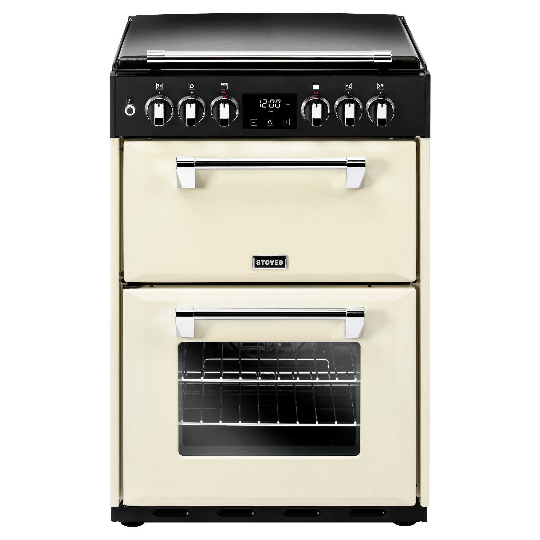 60cm Dual Fuel Range Cooker With Cast Aluminium Lid, 4 Burner Gas Hob, Conventional Oven & Grill and Fanned Main Oven