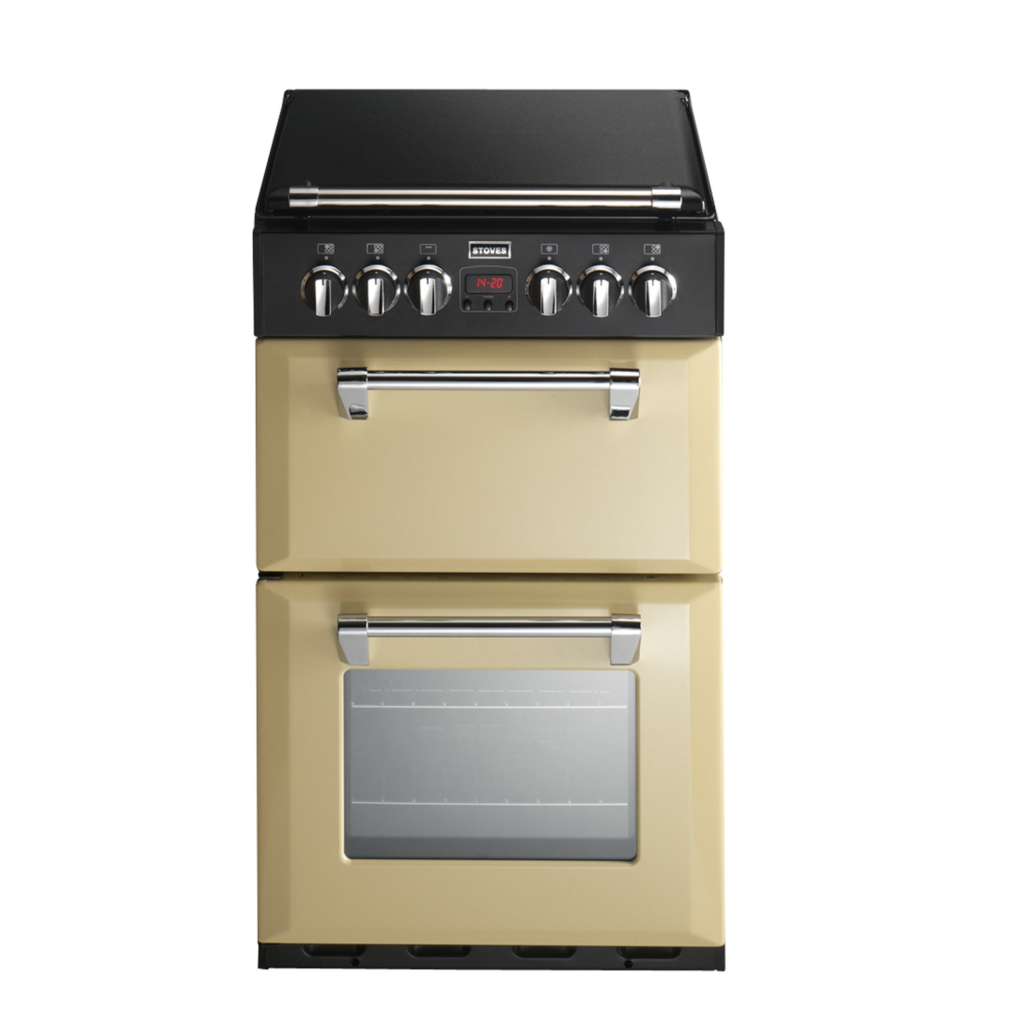 55cm electric double oven offers a programmable timer, defrost and dough proving functions and easy clean enamel. A/A energy rating.