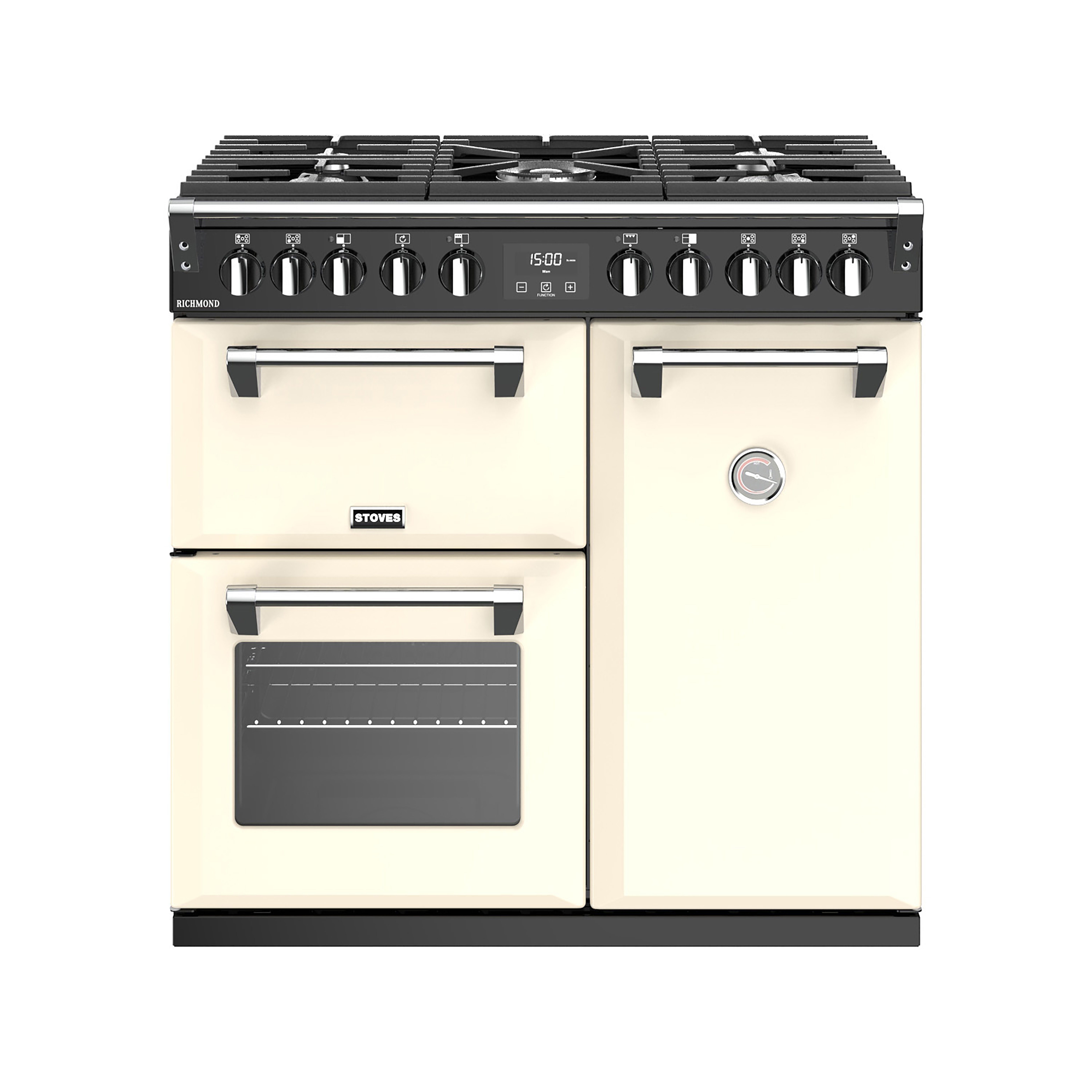 90cm Dual Fuel Range Cooker With A 5 Burner Gas Hob, Conventional Oven & Grill, Multifunction Main Oven And Tall Fanned Oven