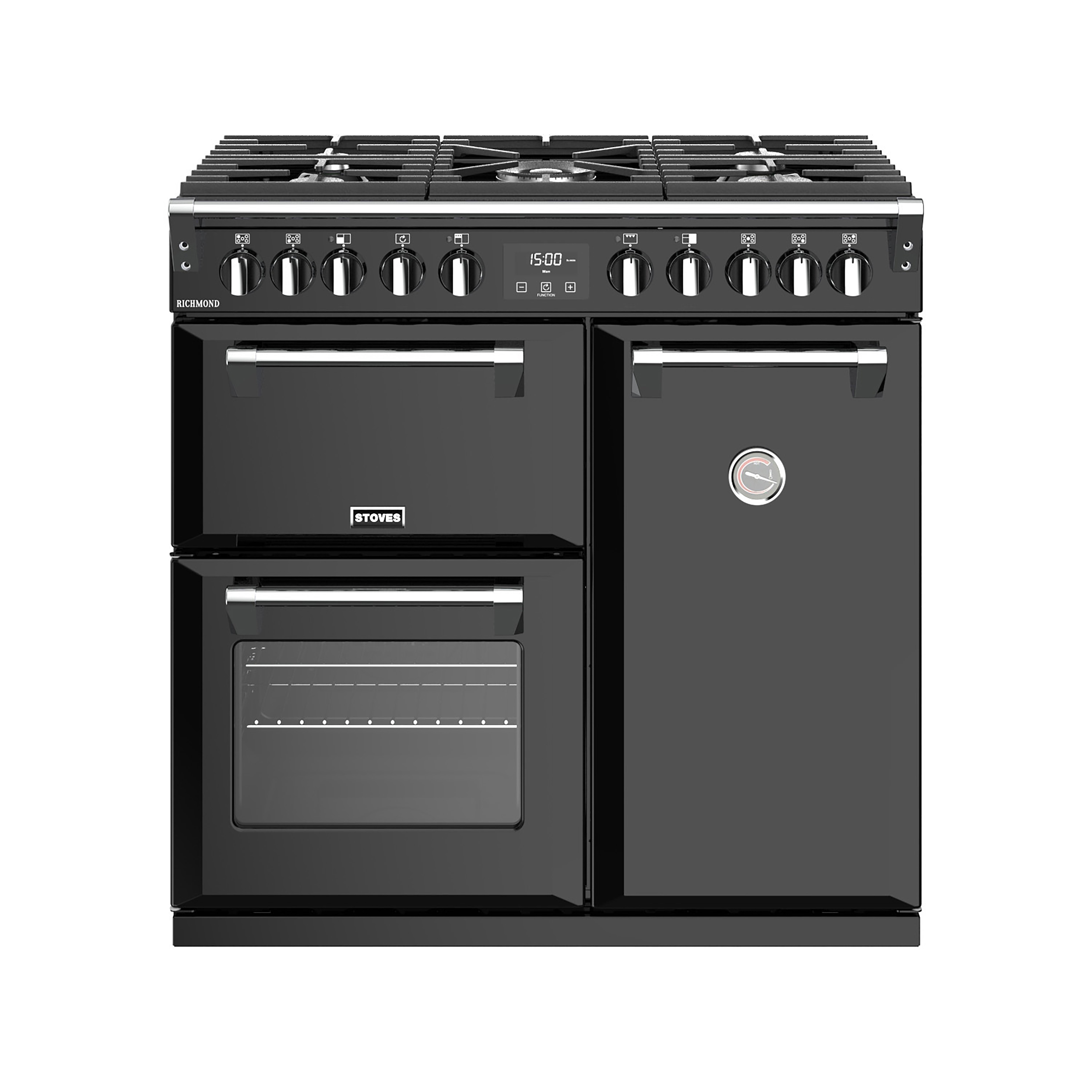 90cm Dual Fuel Range Cooker With A 5 Burner Gas Hob, Conventional Oven & Grill, Multifunction Main Oven And Tall Fanned Oven