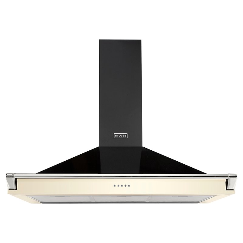 100cm chimney cooker hood with rail, 3 fan speeds + booster, push button controls, expandable chimney section and multi-spot LED lights.