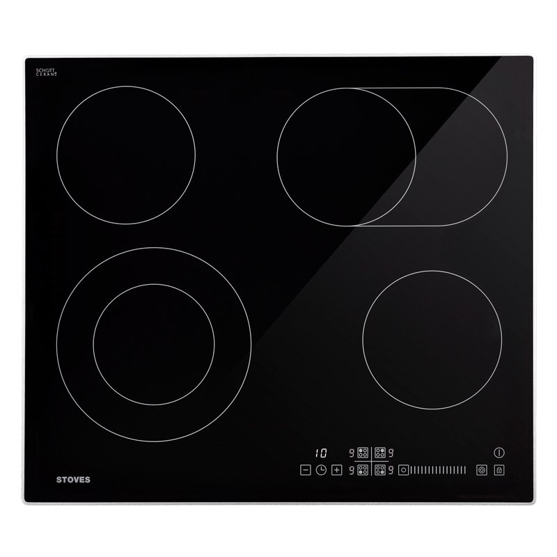 60cm built-in electric hob with stainless steel surround offers 4 ceramic elements. Additional features include 9 power settings, touch controls, residual heat indicator, auto standby and easy clean surface.