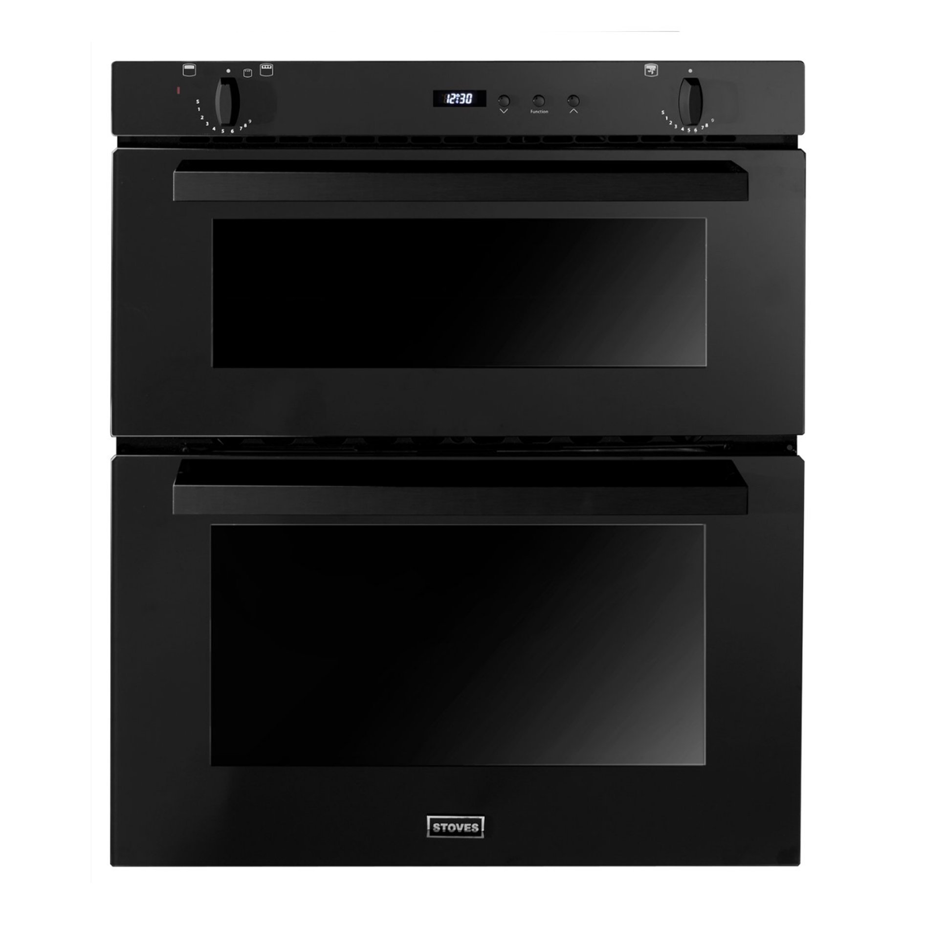 70cm built-under gas double oven. Additional features include cook-to-off timer, telescopic slider shelves & easy clean enamel. A/B energy rating.