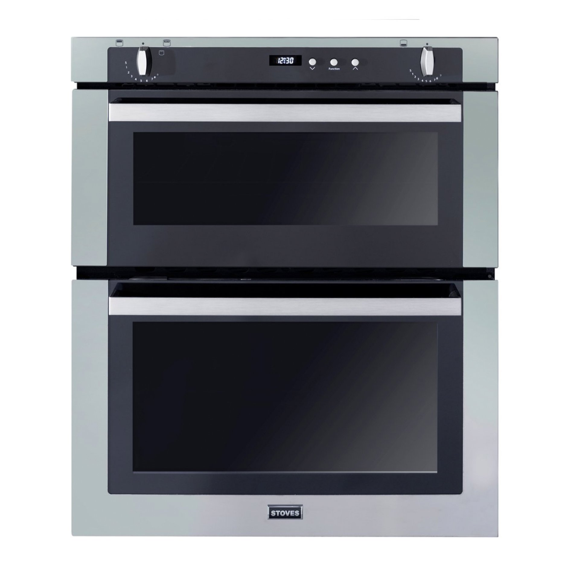 70cm built-under gas double oven. Additional features include cook-to-off timer, telescopic slider shelves & easy clean enamel. A/B energy rating.