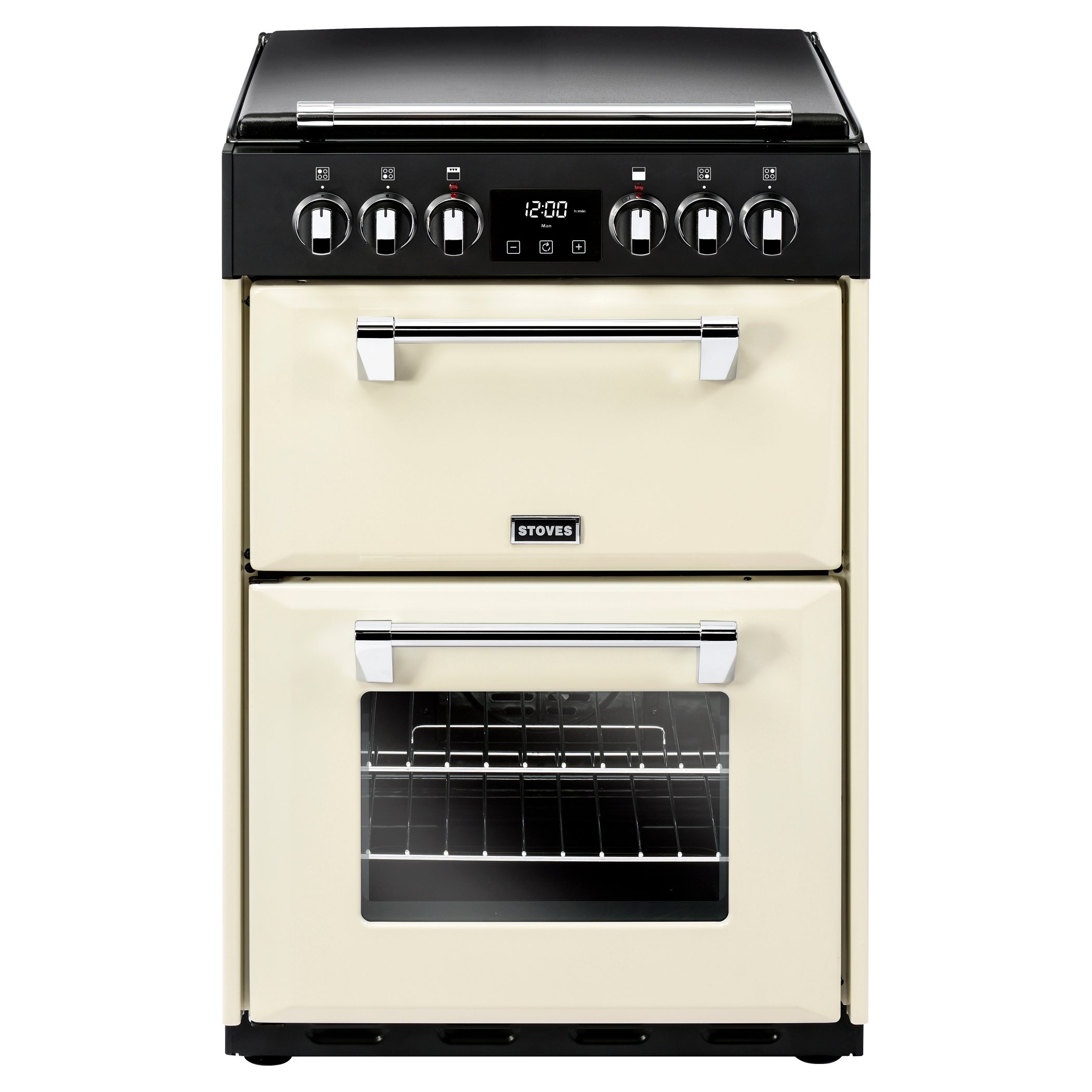 60cm Electric Range Cooker With Cast Aluminium Lid, 4 Zone Electric Ceramic Hob, Conventional Oven & Grill and Fanned Main Oven