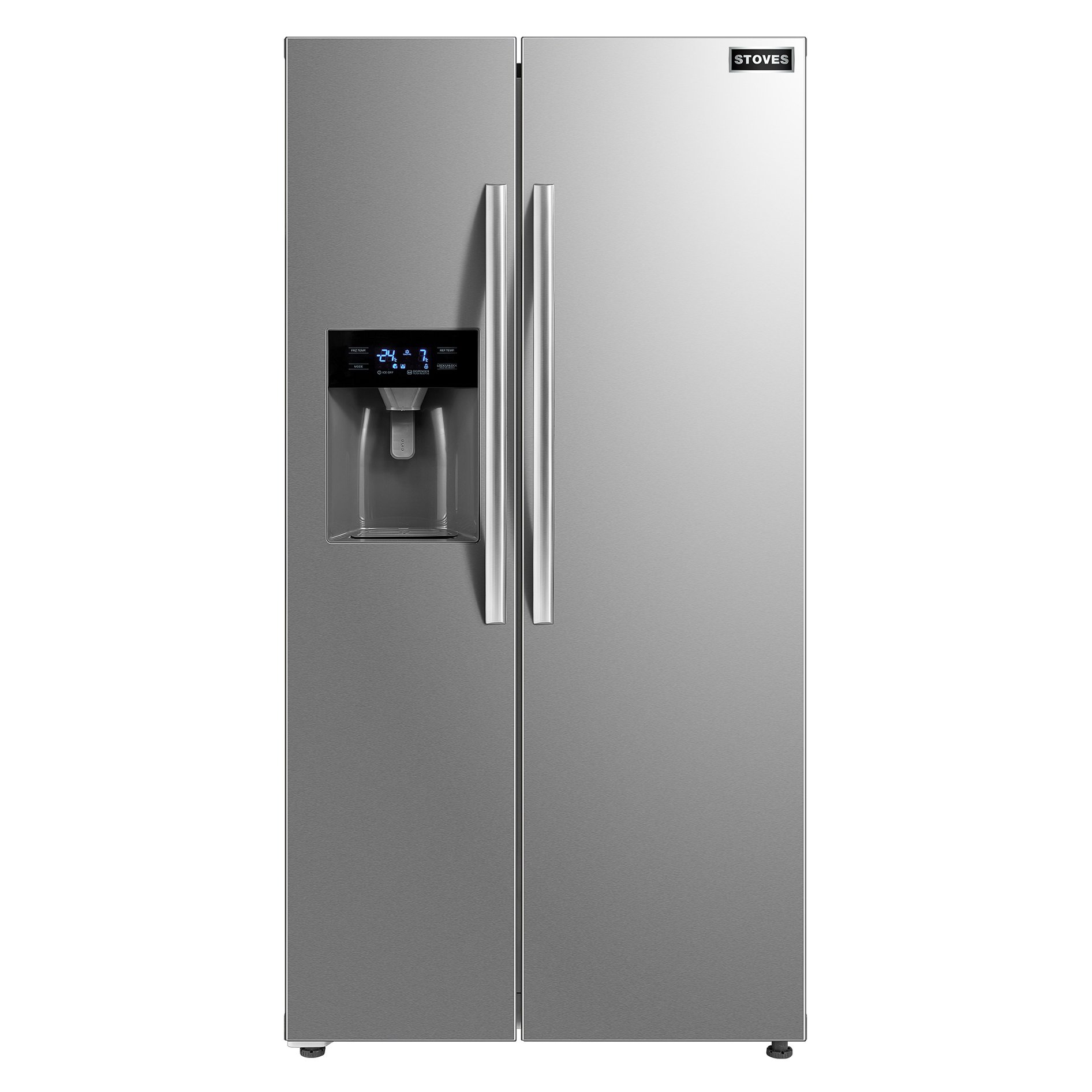 Fully Plumbed Side-By-Side With Ice Maker & Water Dispenser, 349L gross fridge & 219L gross freezer capacity. Features include Frost Free Operation, Dual Control Thermostat, Electronic Touch Controls & Digital Temperature Displays. 